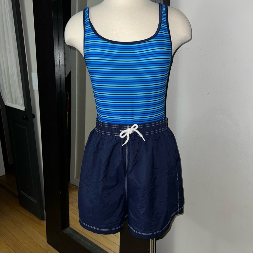 Southpoint by Jantzen Blue Striped Tankini Swimsuit with Skort Bottom – Size 12